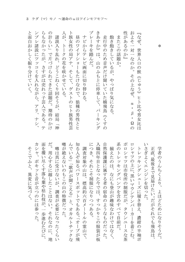 【小説】ケダ（マ）モノ ～運命のαはツインモフモフ～