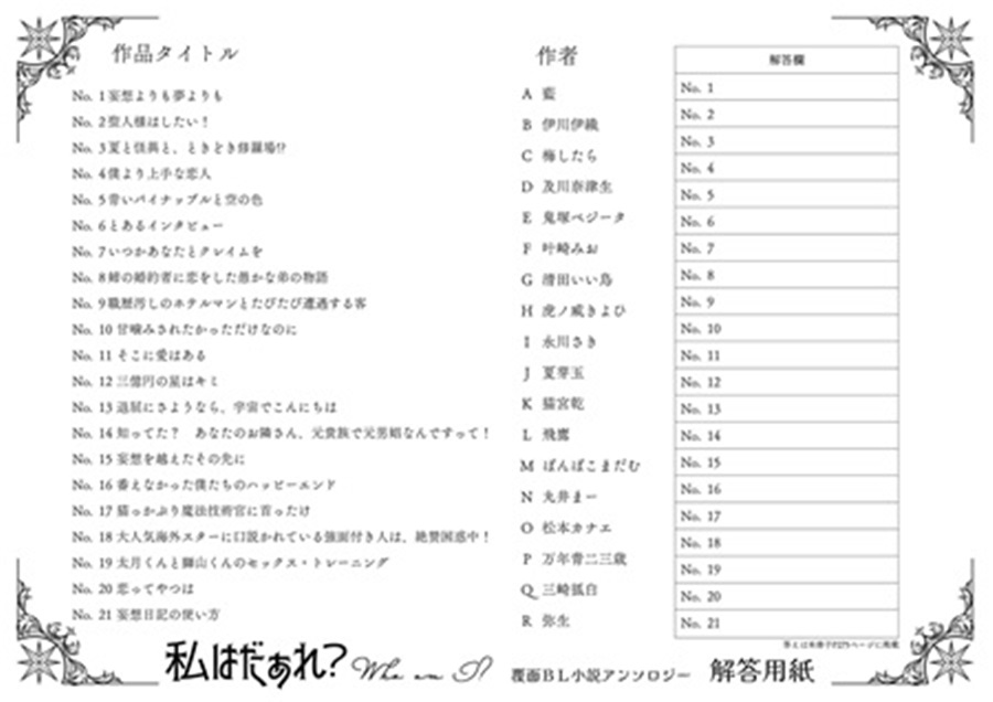 【小説】私はだぁれ？　Who am I?　覆面ＢＬ小説アンソロジー【特典付】