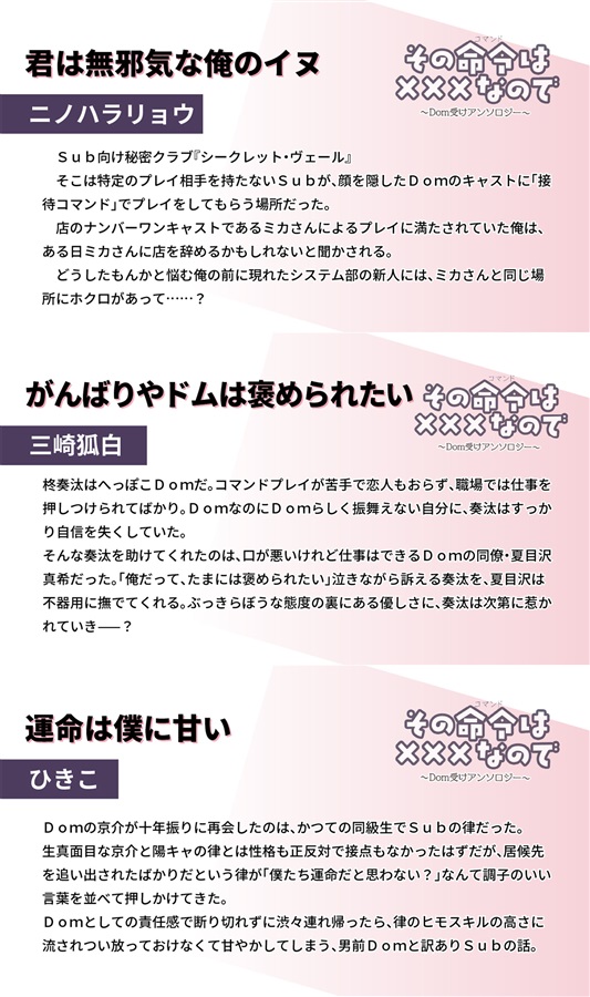【小説】その命令《コマンド》は×××なので~Dom受けアンソロジー~